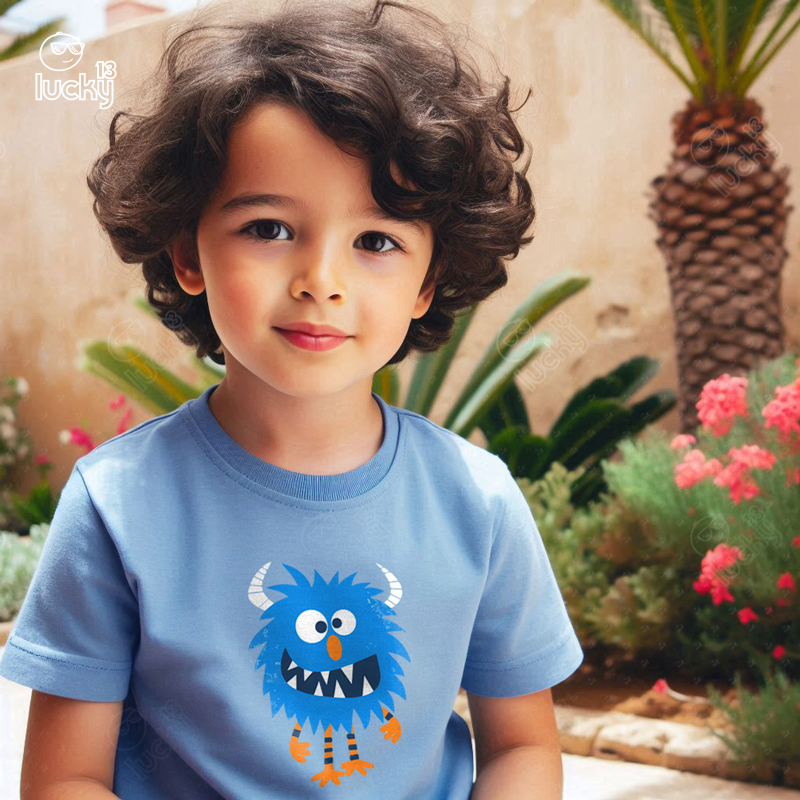 Blue Monster تيشيرت اطفال قطن باللون اللبني