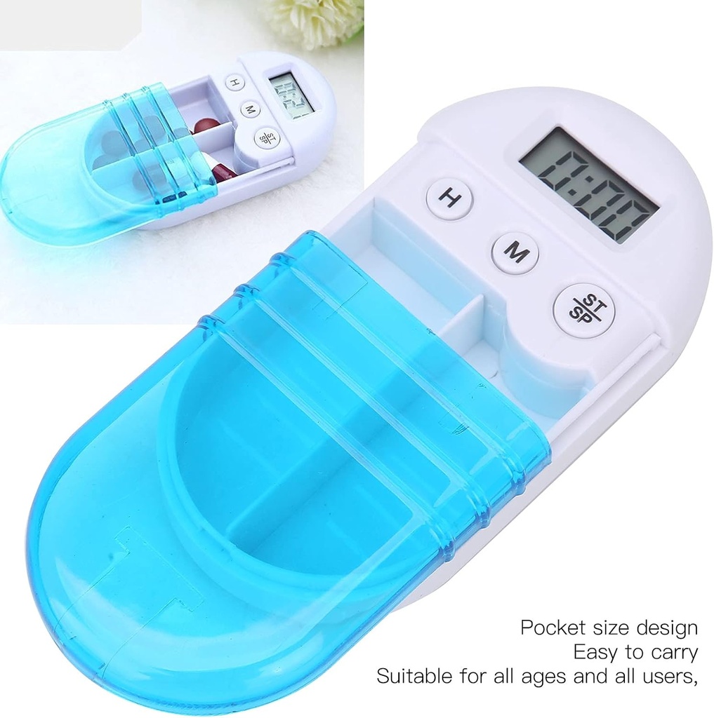 منظم حبوب دواء ديجتيال محمول مزود بساعة ومنبه 2خانات