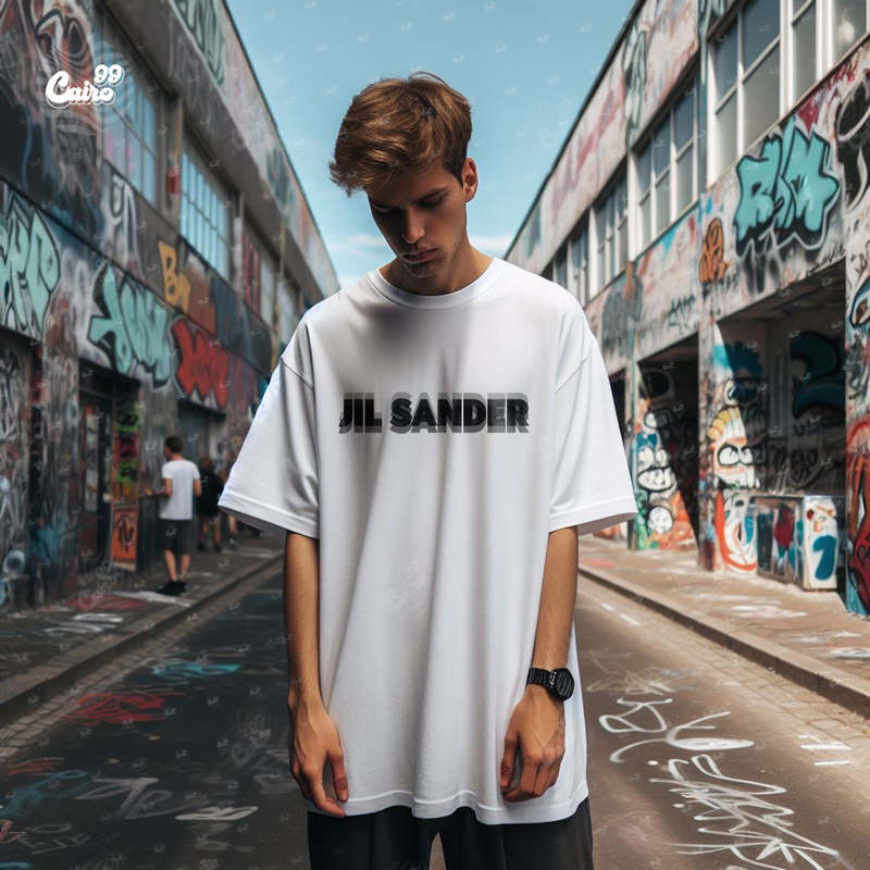 Jil Sander تيشيرت اوفر سايز قطن باللون الابيض للرجال