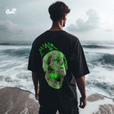 Green Mutant Zombie Skeleton تيشيرت اوفر سايز قطن باللون الاسود للرجال