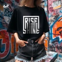 Rise and Shine تيشيرت اوفر سايز قطن باللون الأسود للنساء