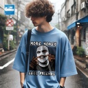 More Money Less Friends تيشيرت اوفر سايز قطن باللون الازرق للرجال