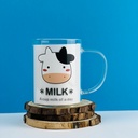 مج زجاج شفاف مطبوع بيد 450 مللي لشرب النسكافيه واللاتيه