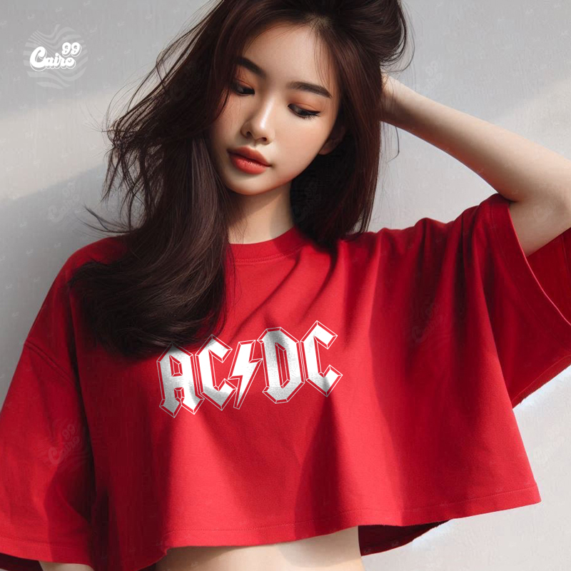 AC/DC كروب توب اوفر سايز باللون الاحمر