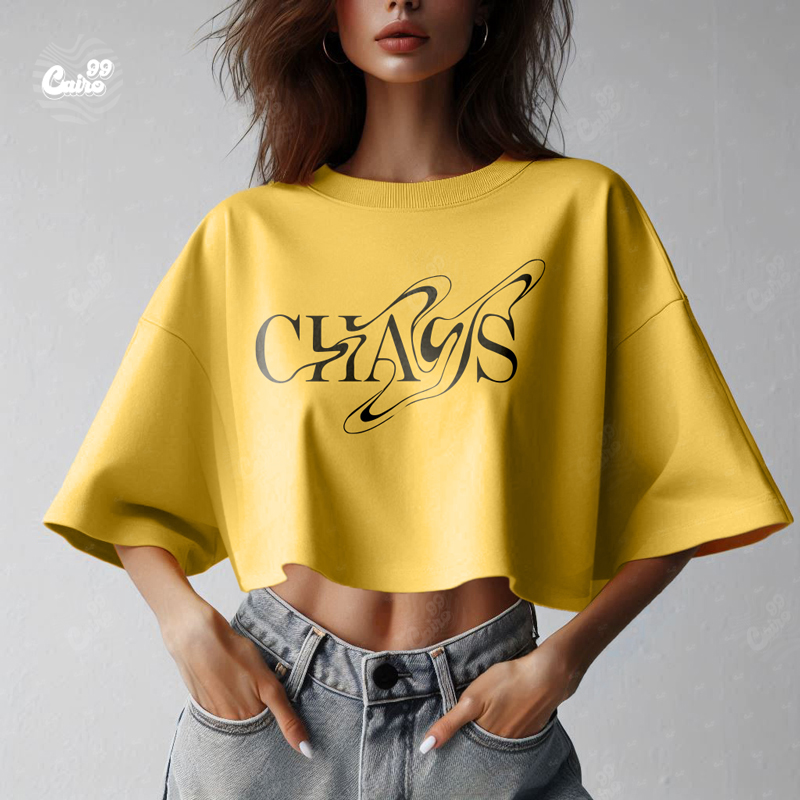Chas's  كروب توب اوفر سايز باللون الاصفر