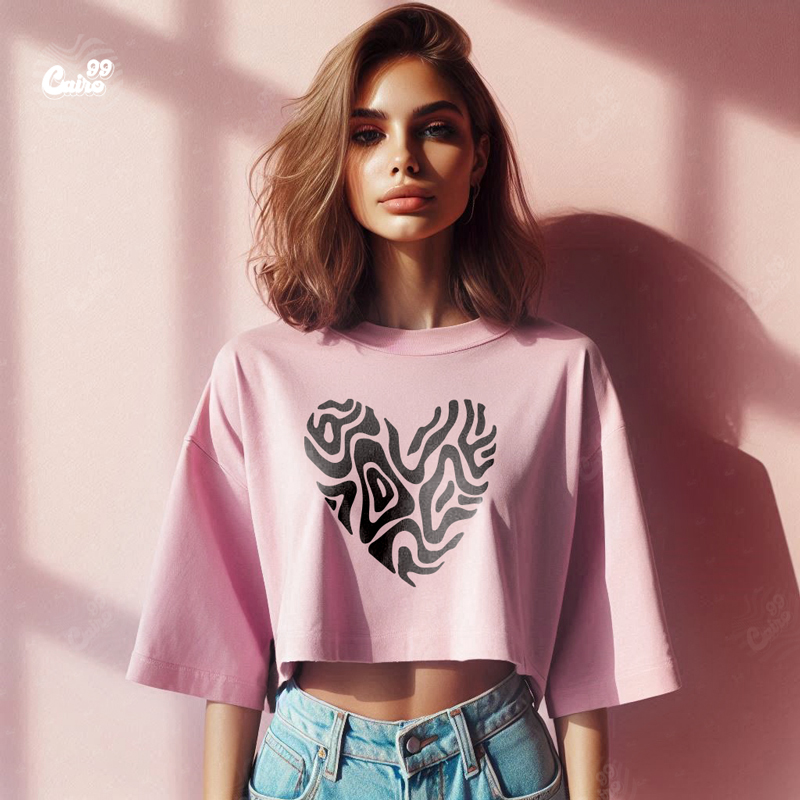 Heart  كروب توب اوفر سايز قطن باللون البينك