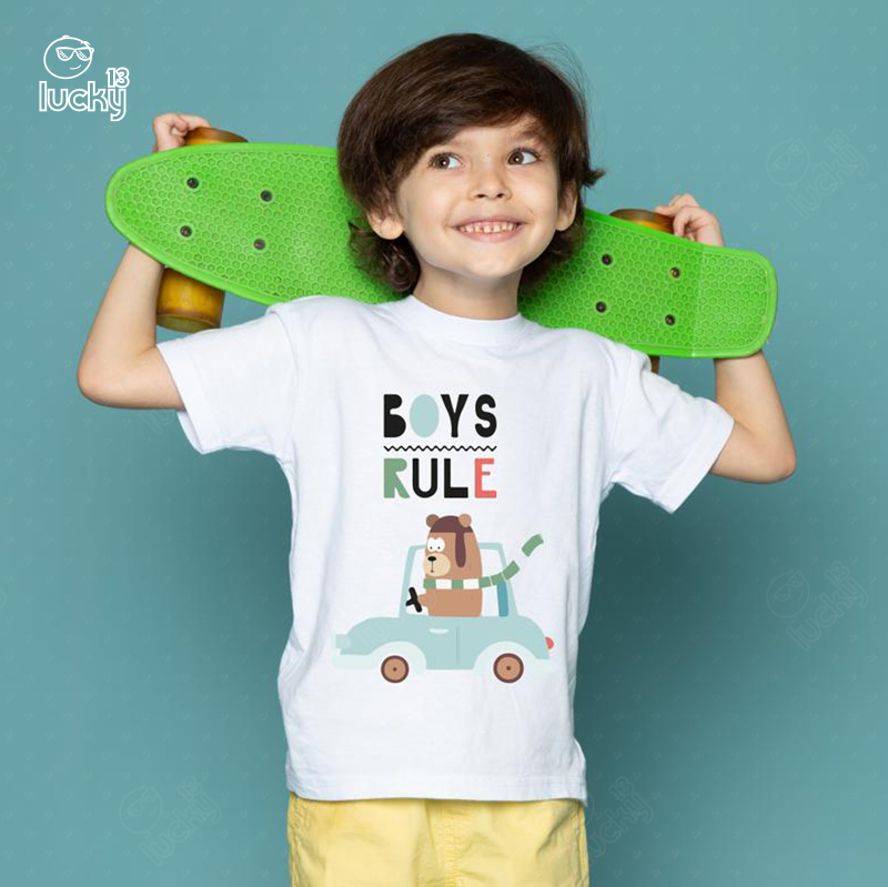 Boy Rules تيشيرت اطفال قطن باللون الابيض