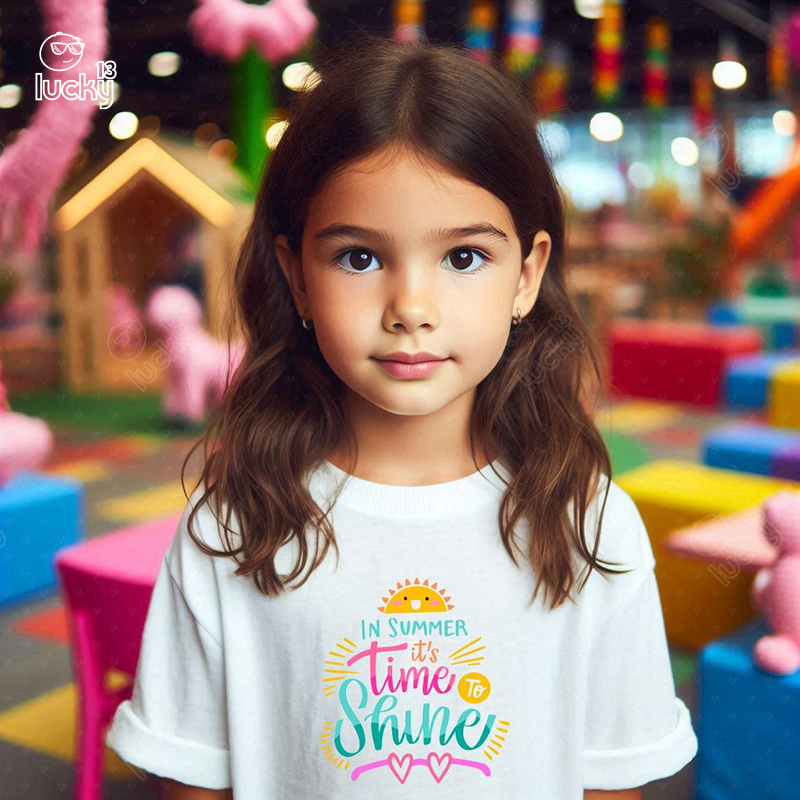 In Summer it's Time To Shine  تيشيرت اطفال قطن باللون الابيض