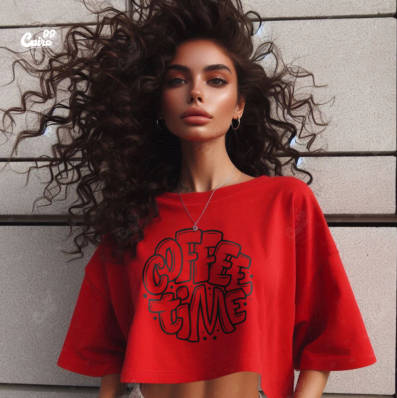 Coffee Time كروب توب اوفر سايز باللون الاحمر