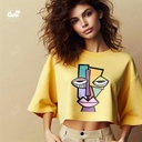 African Art  كروب توب اوفر سايز باللون الاصفر