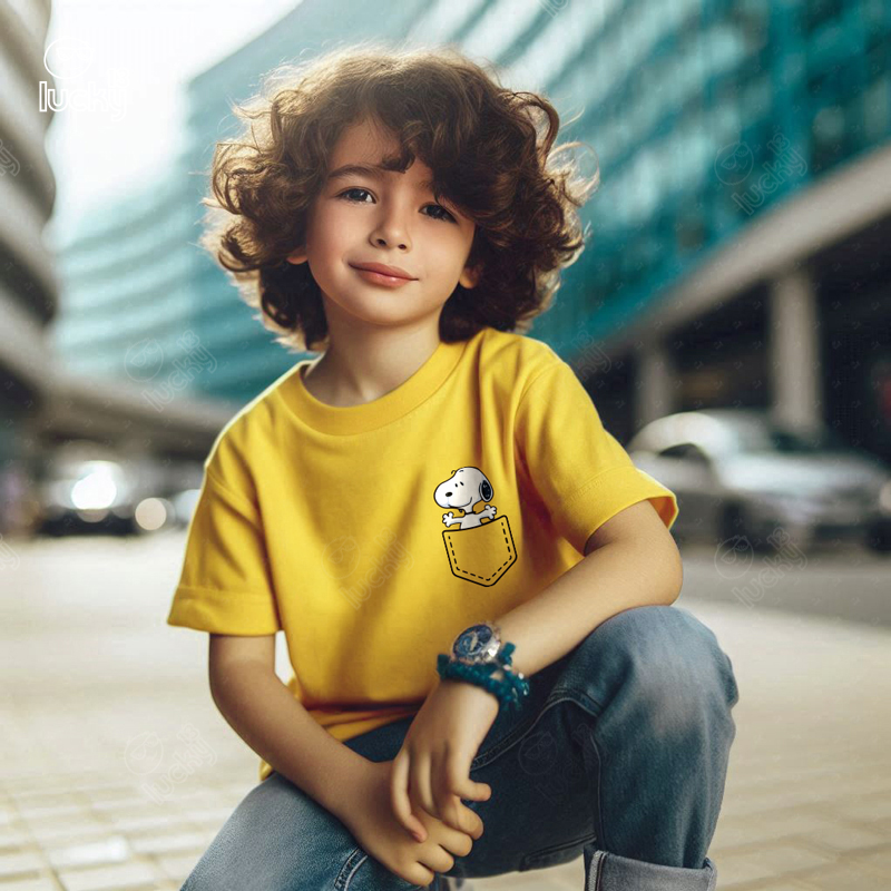 Snoopy Pocket  تيشيرت اطفال قطن باللون الاصفر