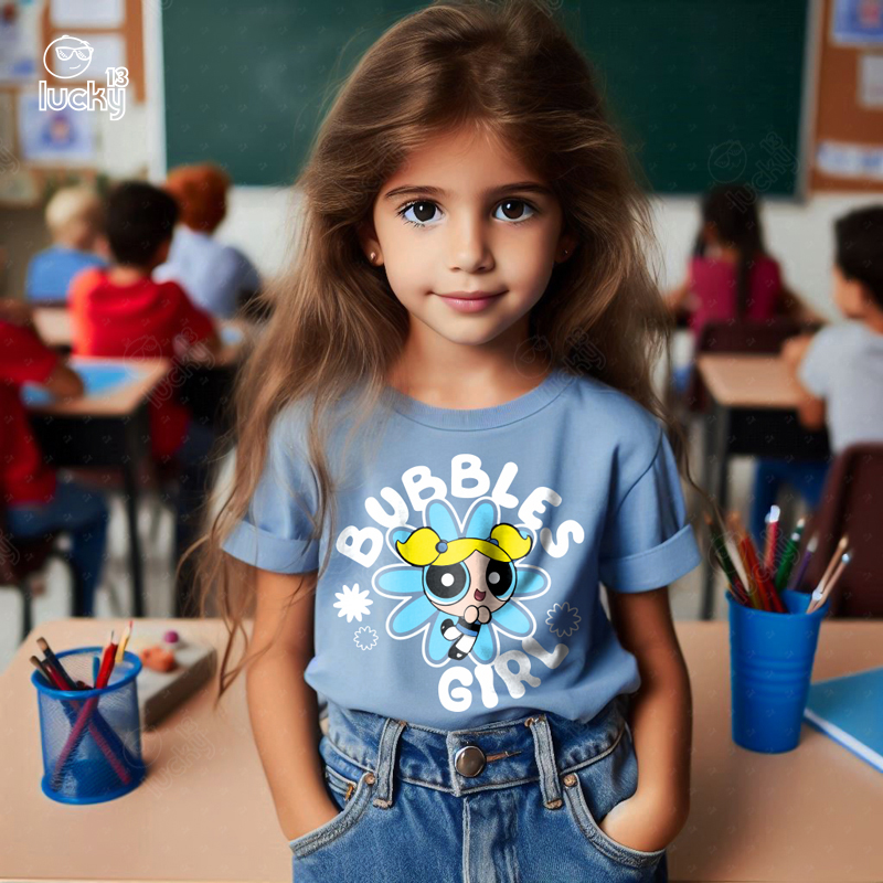 Bubbles Girl تيشيرت اطفال قطن باللون اللبني