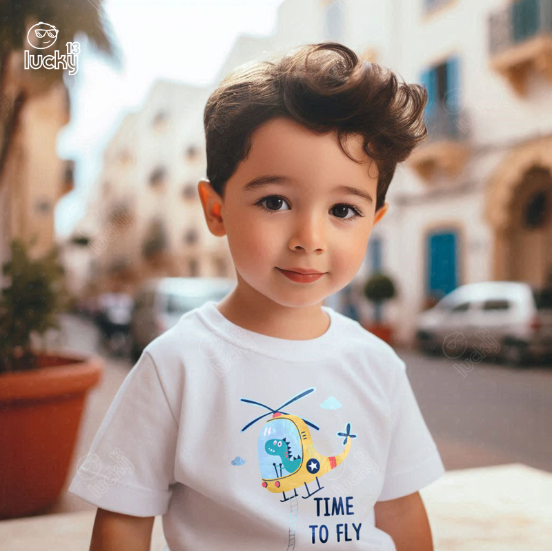 Time To Fly تيشيرت اطفال قطن باللون الابيض