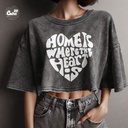 Home Is Where The Heart Is كروب توب اوفر سايز باللون الرمادي