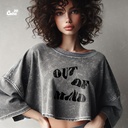 Out Of Mind كروب توب اوفر سايز باللون الرمادي المحجر