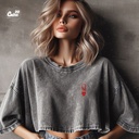 Q Heart كروب توب اوفر سايز باللون الرمادي