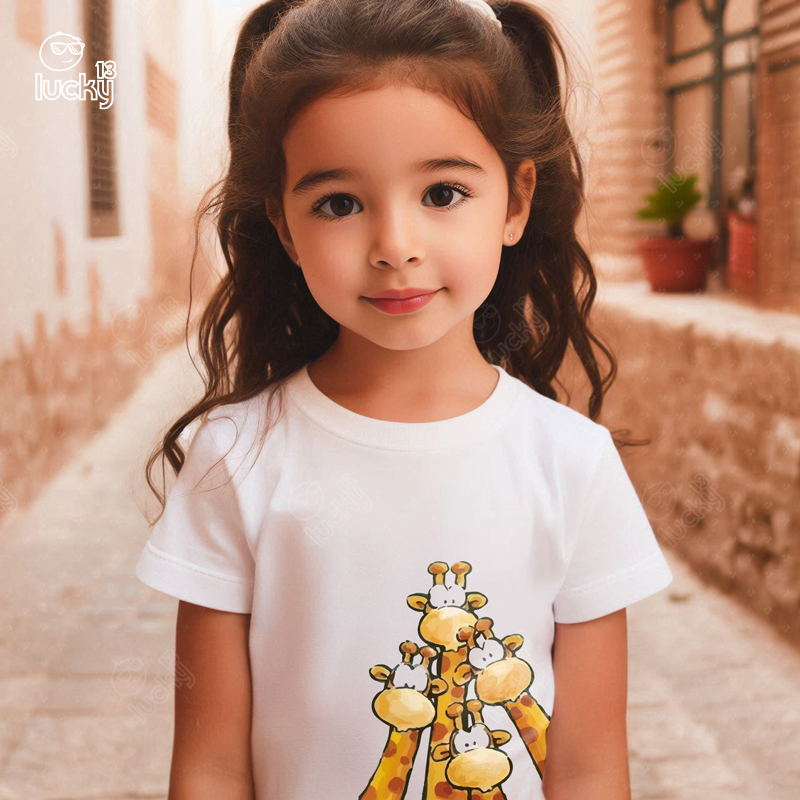 Giraffe Family تيشيرت اطفال قطن باللون الابيض
