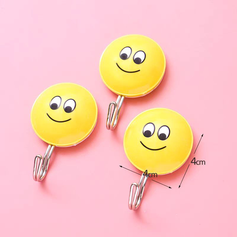 طقم هوك لاصق 2 قطعة شكل سمايل فيس لتعليق المفاتيح والكابات