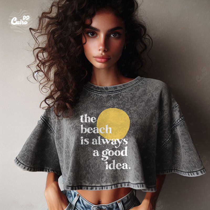 The Beach Is Always A Good Idea كروب توب اوفر سايز باللون الرمادي