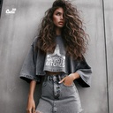 Namaste Bitches كروب توب اوفر سايز باللون الرمادي