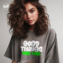 Good Things Take Time كروب توب اوفر سايز باللون الرمادي