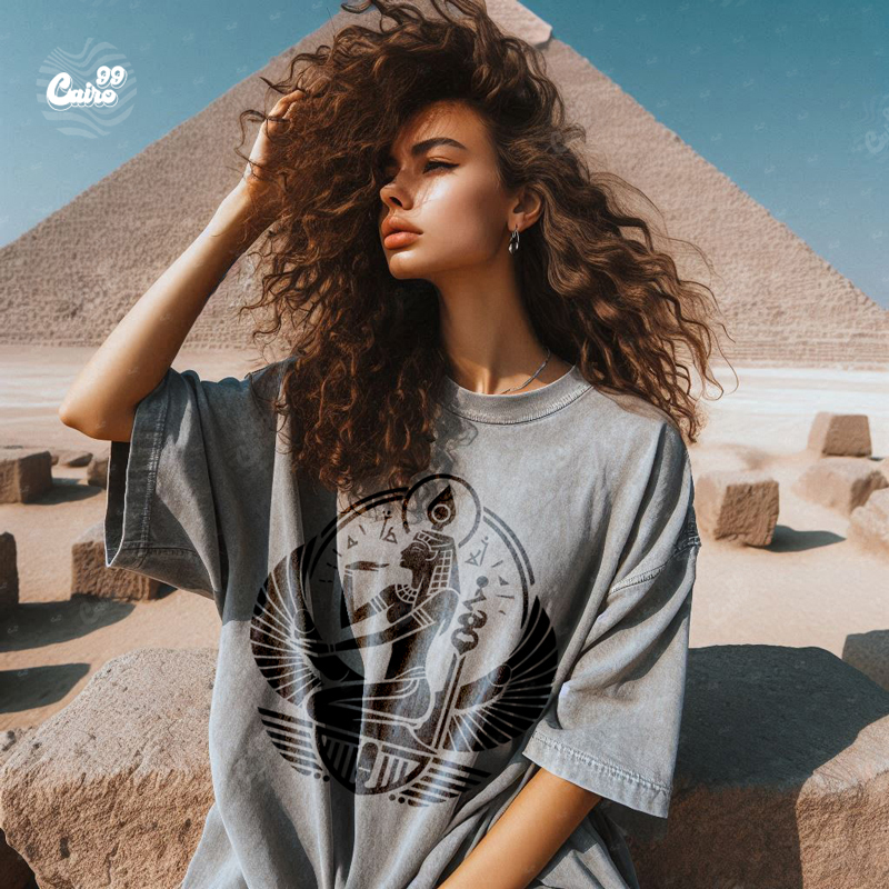 Queen Cleopatra تيشيرت اوفر سايز قطن باللون الرمادي للنساء