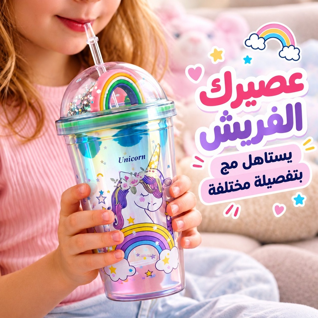 مج اكليريك 400 مللي بشاليموه مناسب للمشروبات المثلجة مزين باشكال كرتونية