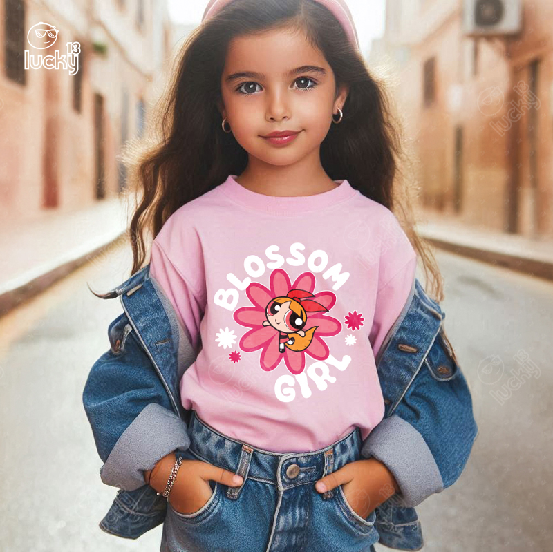 Powerpuff Blossom Girl تيشيرت اطفال قطن باللون البينك