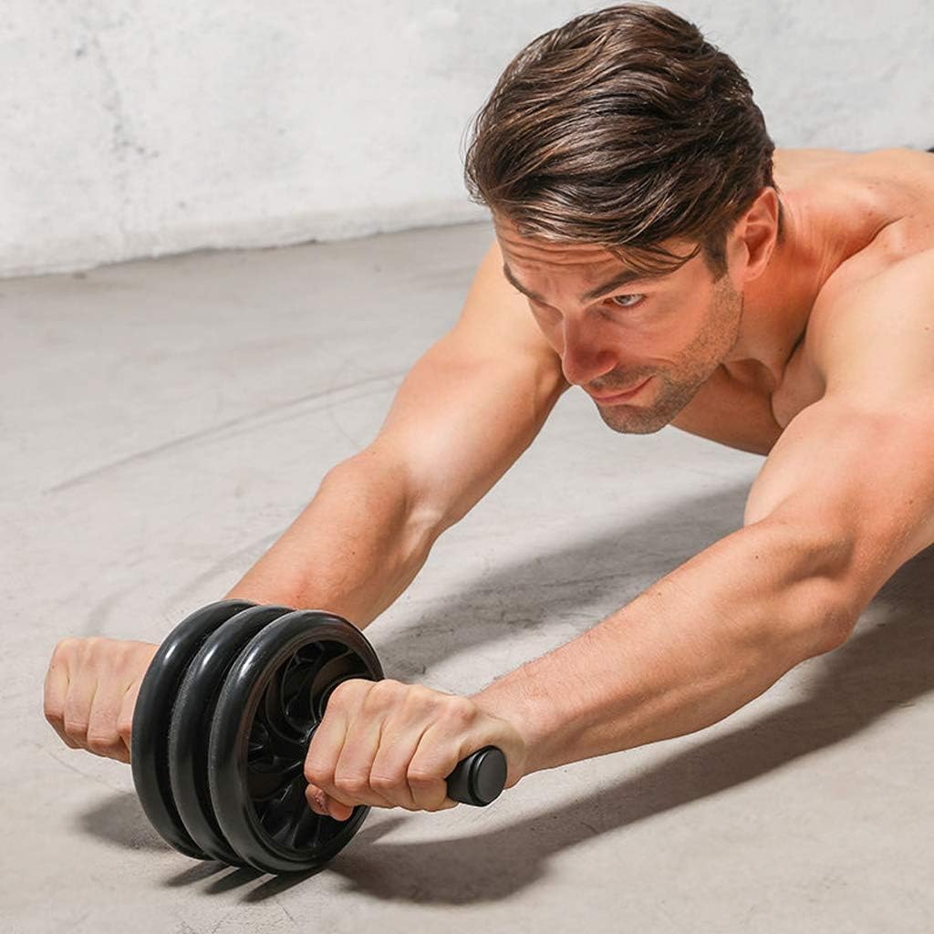 اداة تمرين وشد وتنحيف عضلات البطن مزودة ب 3 عجلات مع سجادة لحماية الركبة