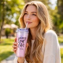 كوباية دابل مزين بالجليتر مع شاليموه وغطاء 600 مللي