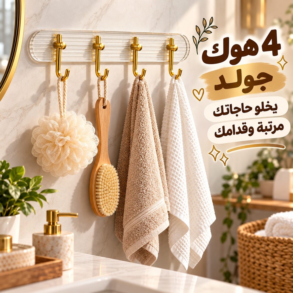 شماعة حوائط اكليريك ب 4 هوك جولد بلزق دبل فيس قوي لسهولة التعليق
