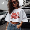 Bad Decisions ! كروب توب اوفر سايز قطن باللون الأبيض