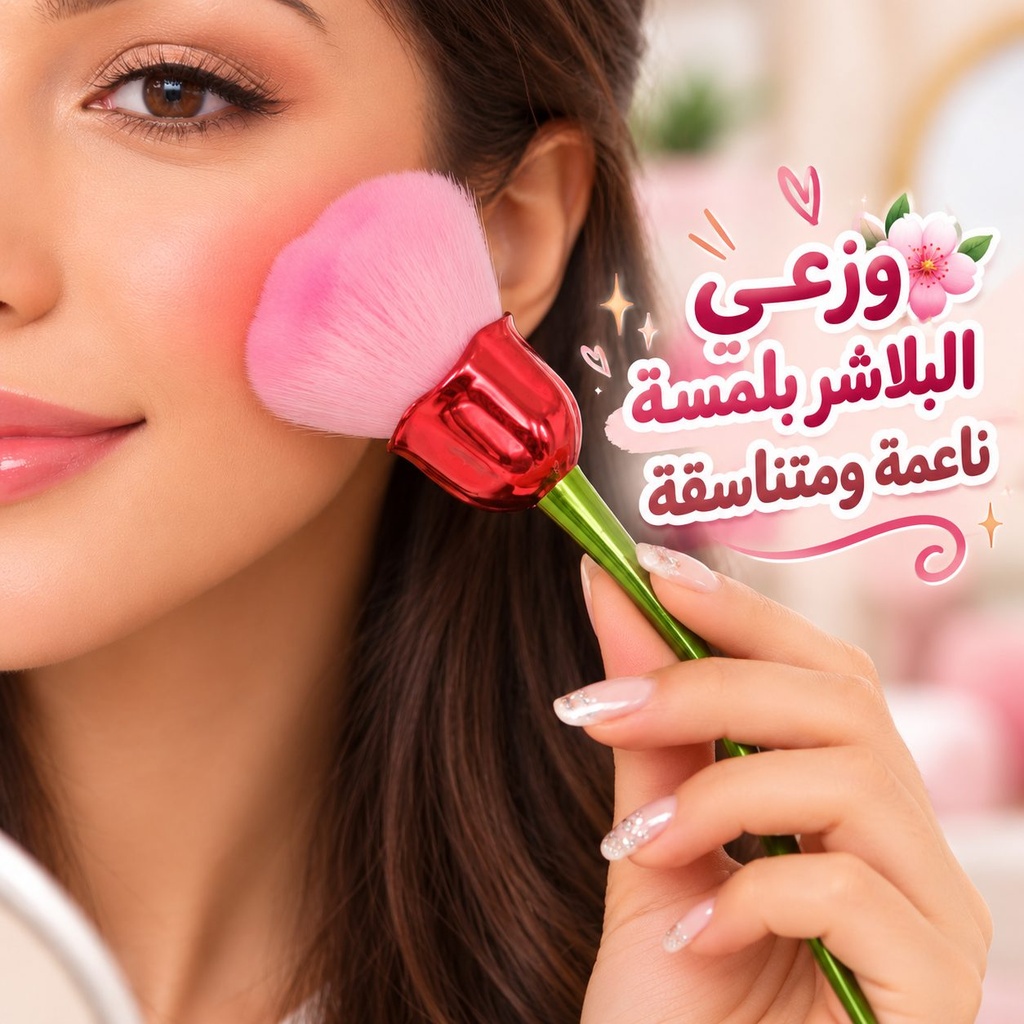 فرشة مكياج ناعمة ولطيفة علي البشرة شكل وردة مجسم