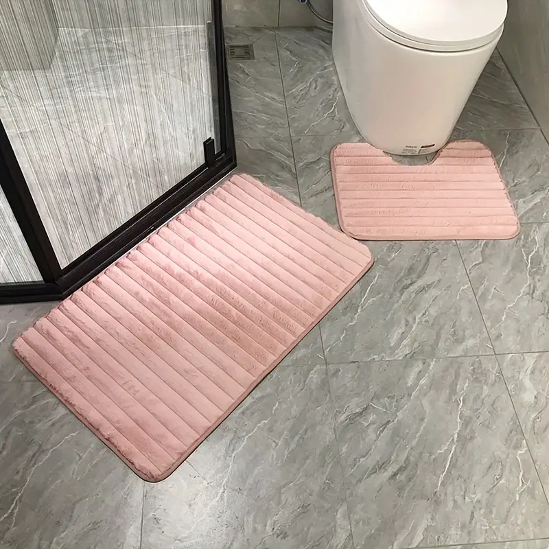 طقم دواسات قطعتين لارضيات الحمام من القطيفة باللون البينك