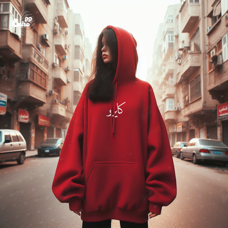 هودي &quot;كايرو&quot; اوفر سايز قطن للنساء باللون الاحمر