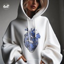 Ocean Heart هودي اوفر سايز قطن للنساء باللون الابيض