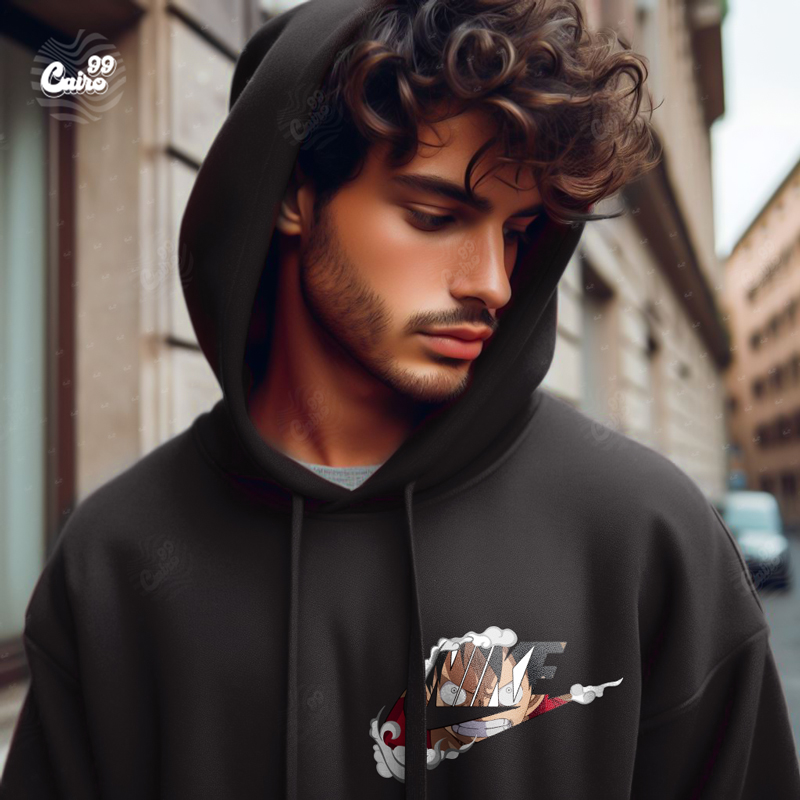 Monkey Luffy هودي اوفر سايز قطن باللون الأسود