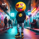 Emojy 😍 هودي اوفر سايز قطن باللون الأسود