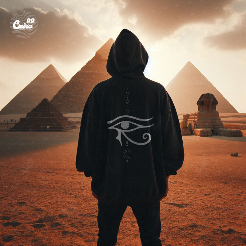 Eye Of Horus هودي اوفر سايز قطن للرجال باللون الاسود