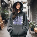 Flower هودي اوفر سايز قطن باللون الرمادي 