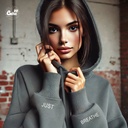 Just Breathe 🤍 هودي اوفر سايز قطن باللون الرمادي