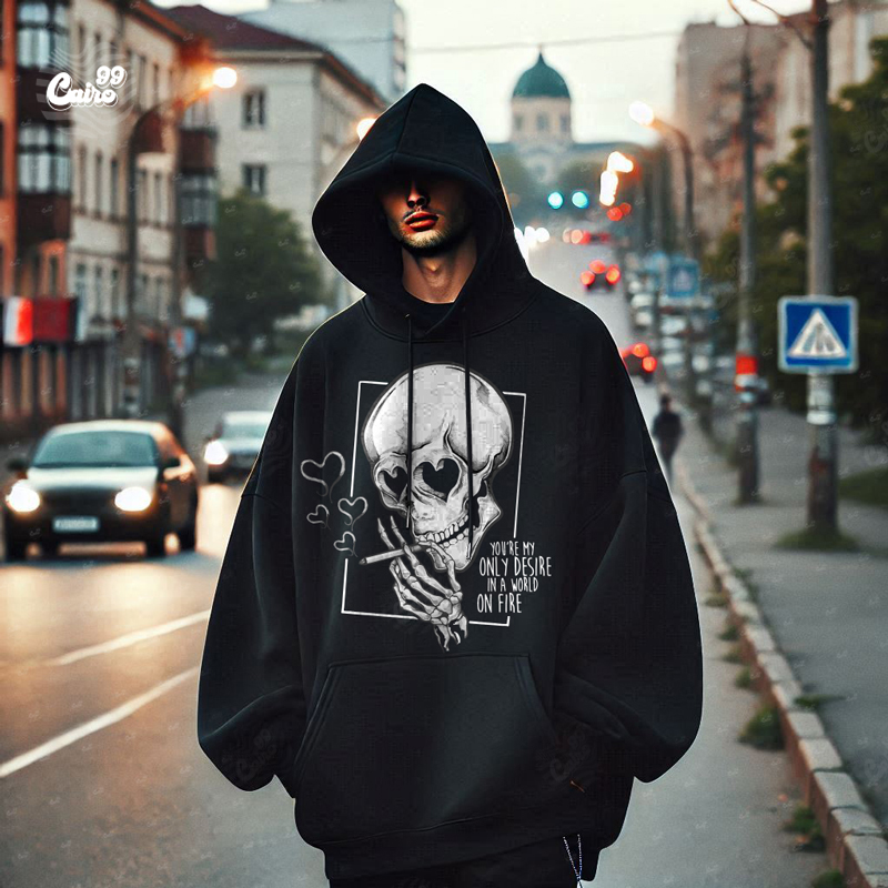 You're My Only Desire In A World On Fire هودي اوفر سايز قطن باللون الاسود للرجال