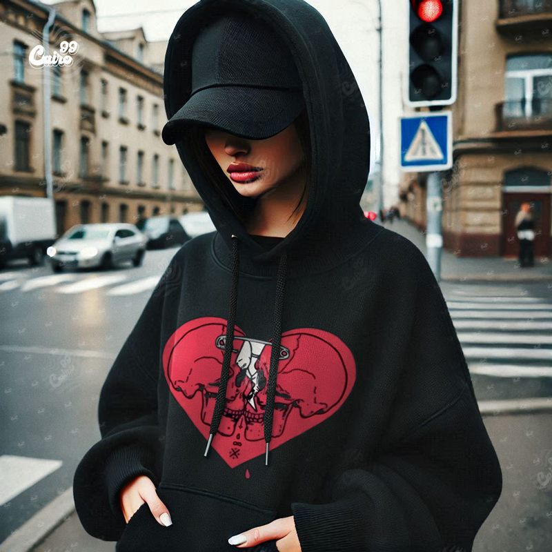 Fix Your Heart هودي اوفر سايز قطن باللون الاسود للنساء