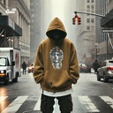 Michelangelo's David هودي اوفر سايز قطن للرجال باللون البني