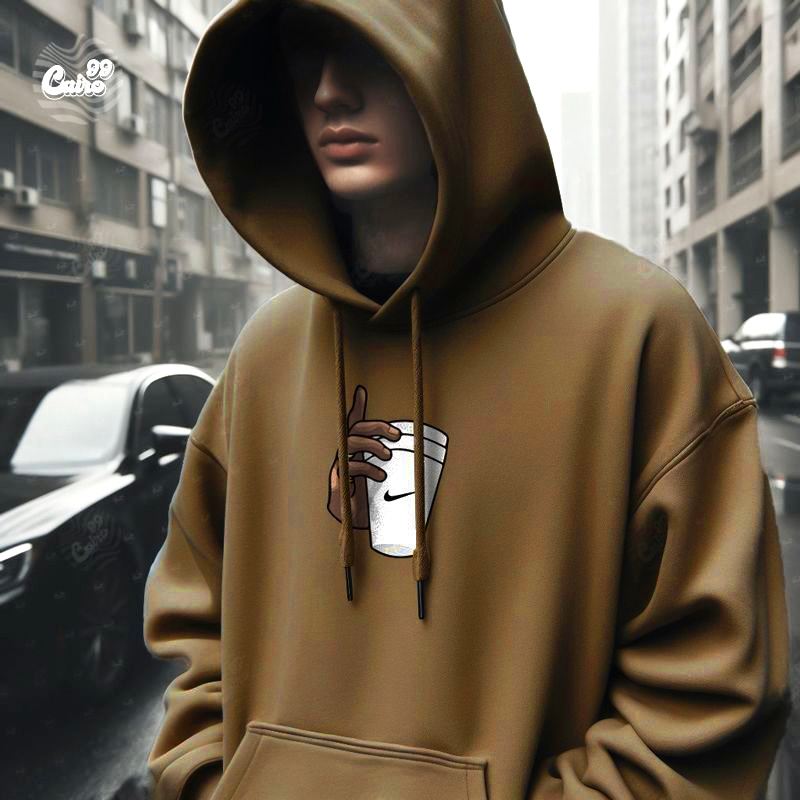 Give Me My Coffee هودي اوفر سايز قطن باللون البني