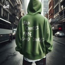Bad Choices Make Good Stories هودي اوفر سايز قطن للرجال باللون الزيتوني