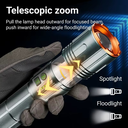 كشاف ليد يدوي ب 8 مستويات اضاءة قابل التعديل بخاصية الزوم قابل لاعادة الشحن بيو اس بي