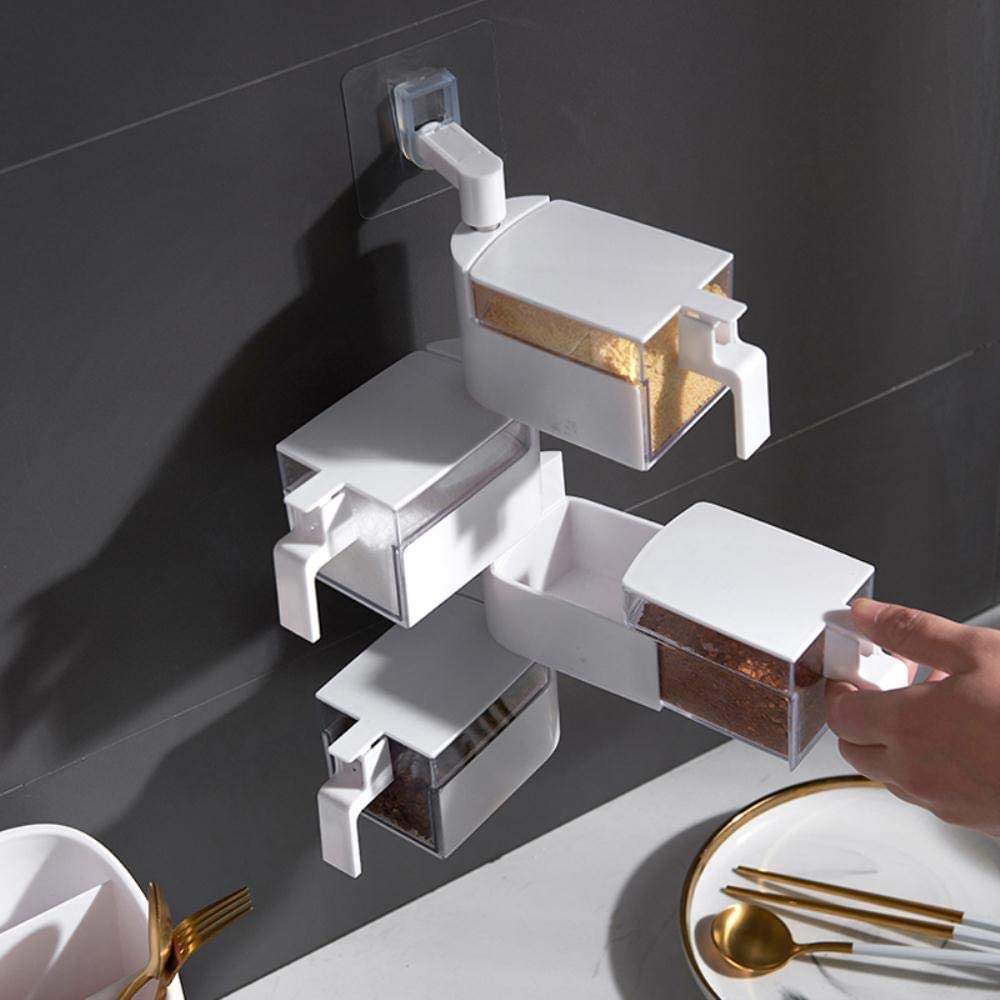 طقم توابل دوار 4 دور حائطي ذاتي اللصق مزود بمعالق