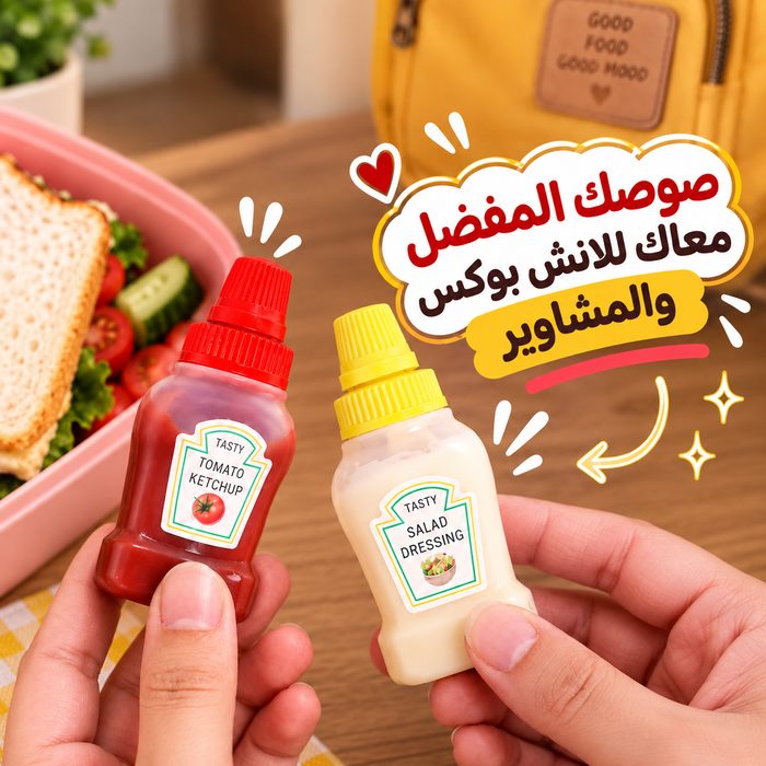 زجاجة ميني 2 قطعة للكاتشب والمايونيز بغطاء ضاغط محكم الغلق