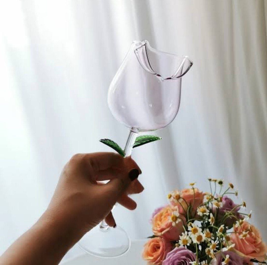 كأس زجاجي بتصميم وردة مجسمة للعصائر والمشروبات 150 مللي